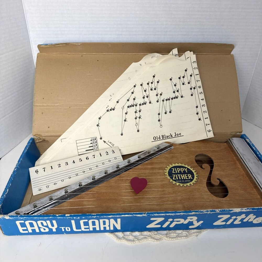 Vintage Zippy Zither boxed 12 string musical instrument Japan 1970s complete